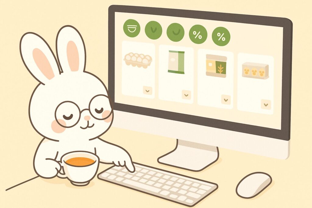 うさこが商品を選んで注文を確定している様子