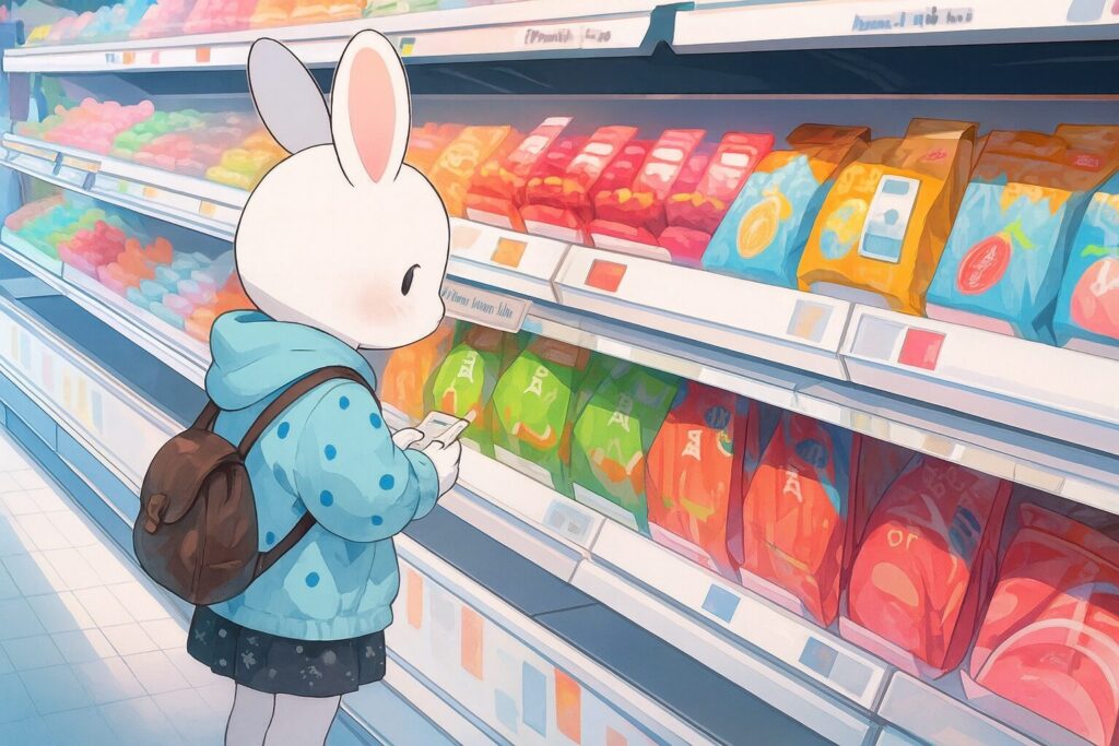 うさこが商品を選んでいる